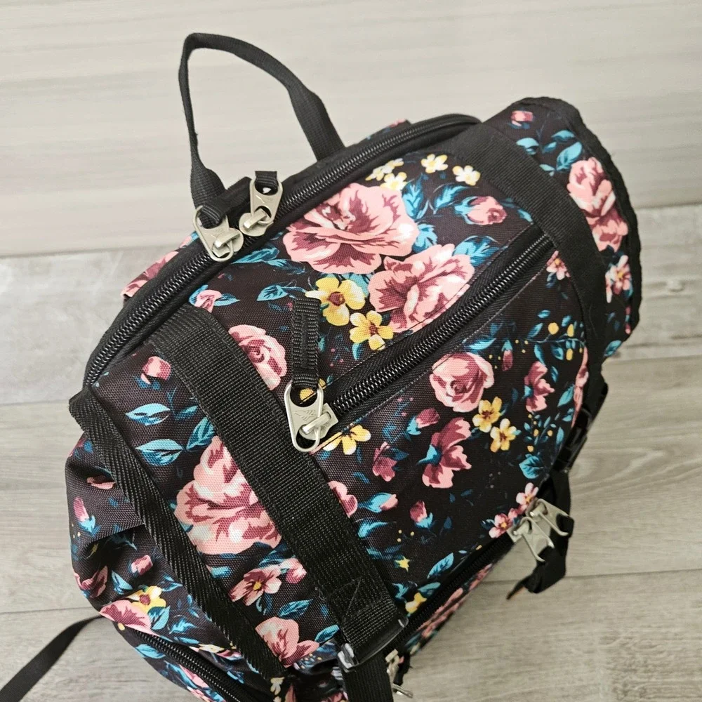 High Sierra Backpack Floral Rose Print Large Black Multi Pocket School Bag